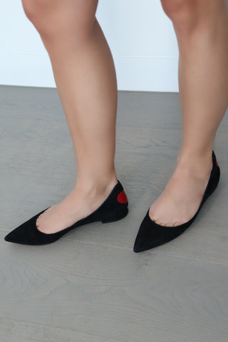 Dioramour black suede ballet flats with classic rounded toe silhouette
