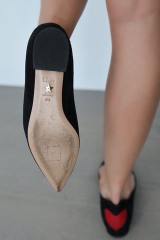 Dioramour black suede ballet flats with classic rounded toe silhouette