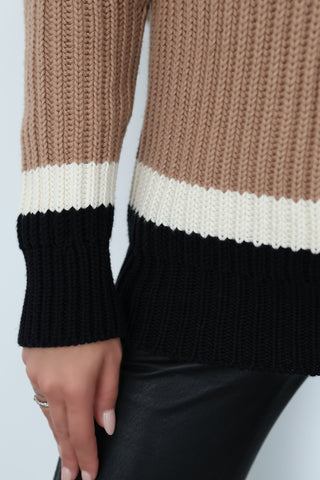 Burberry beige cashmere-blend V-neck sweater with red stripe detailing, women’s size XXS.