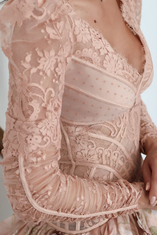 Zimmermann Dancer rose lace mini dress with floral bubble skirt, women’s size 0P.