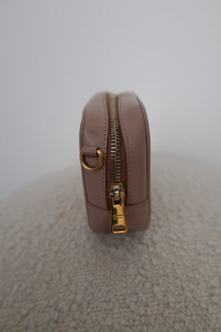 Prada Saffiano Lux Small Camera Crossbody Bag, beige (Cipria), gold-tone hardware.