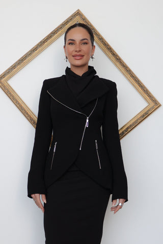 Kitx Wool Jacket, Black, Asymmetric Zip, Size 8