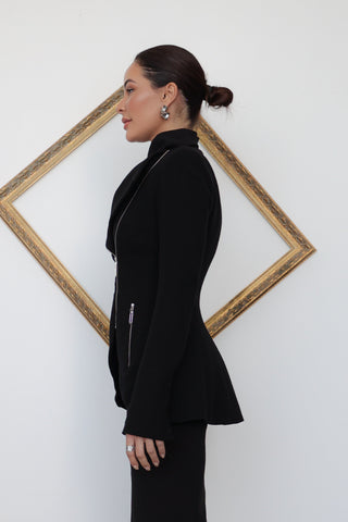 Kitx Wool Jacket, Black, Asymmetric Zip, Size 8