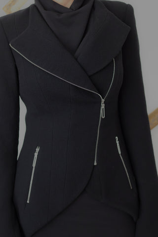 Kitx Wool Jacket, Black, Asymmetric Zip, Size 8