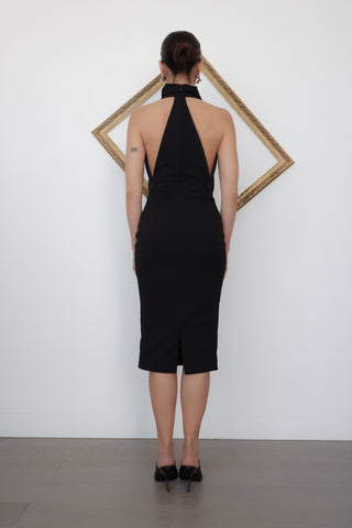 Karengee High Neck Dress, Black, Open Back, Size XS