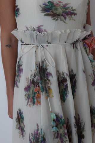 Zimmermann Plisse Floral Dress, Cream, Size 1