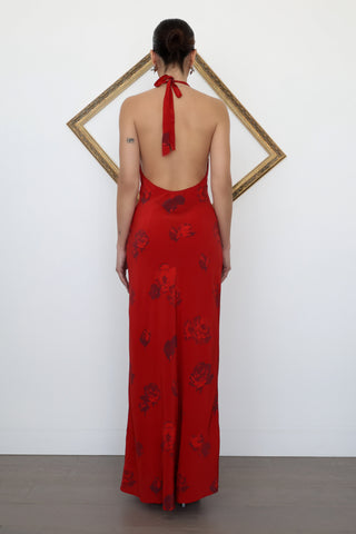 Réalisation Halter Midi Dress, Red Floral, Size S