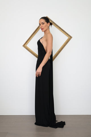 Effie Kats Black Asymmetric One-Shoulder Dress – Size M