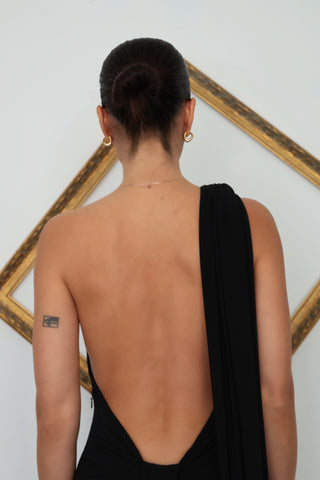 Effie Kats Black Asymmetric One-Shoulder Dress – Size M