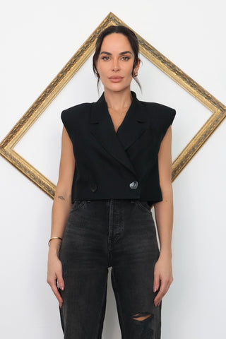 Aje Double Breasted Crop Top Black – Size 6 