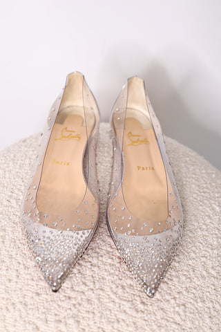 Christian Louboutin Degrastrass Crystal-Embellished PVC Flats - IT 40
