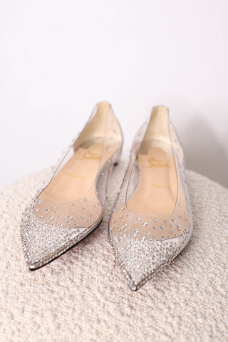 Christian Louboutin Degrastrass Crystal-Embellished PVC Flats - IT 40