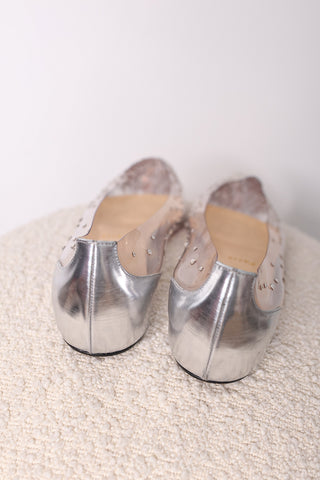 Christian Louboutin Degrastrass Crystal-Embellished PVC Flats - IT 40