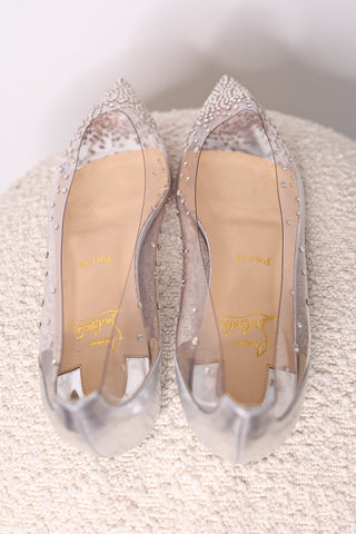 Christian Louboutin Degrastrass Crystal-Embellished PVC Flats - IT 40
