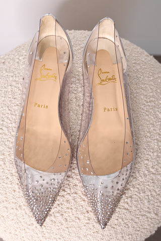 Christian Louboutin Degrastrass Crystal-Embellished PVC Flats - IT 40