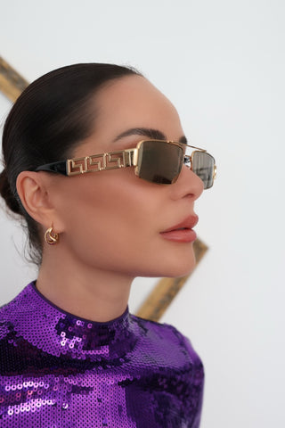Versace Greca Rectangular Aviator Sunglasses Gold – Pre-Owned Designer Sunglasses