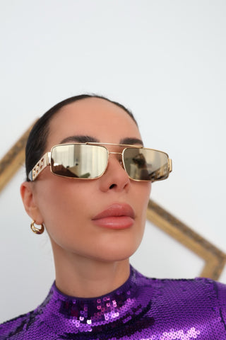Versace Greca Rectangular Aviator Sunglasses Gold – Pre-Owned Designer Sunglasses