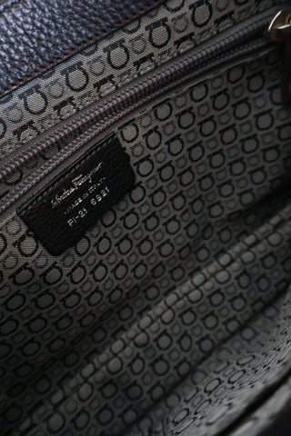 Ferragamo Gancini Pebbled Leather Shoulder Bag - M