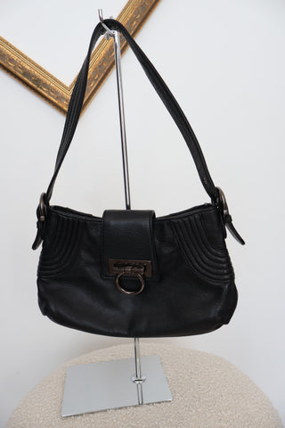 Ferragamo Black Goat Leather Y2K Shoulder Bag – Small