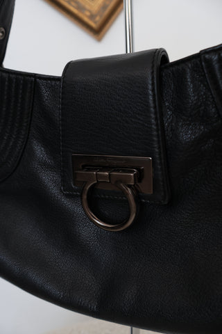 Ferragamo Black Goat Leather Y2K Shoulder Bag – Small