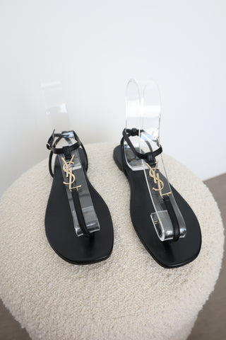 Saint Laurent Logo Flat Sandals Black – Size 40