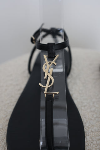 Saint Laurent Logo Flat Sandals Black – Size 40