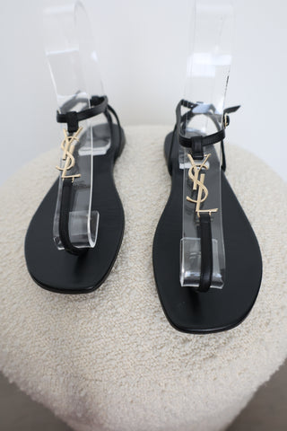Saint Laurent Logo Flat Sandals Black – Size 40