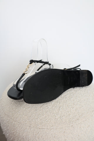 Saint Laurent Logo Flat Sandals Black – Size 40