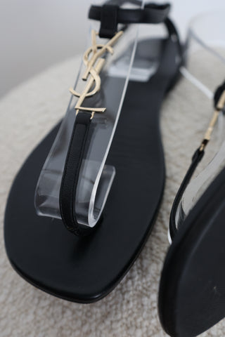 Saint Laurent Logo Flat Sandals Black – Size 40