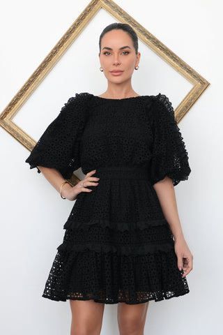 Aje Black Aveline Broderie Mini Dress – Size 12
