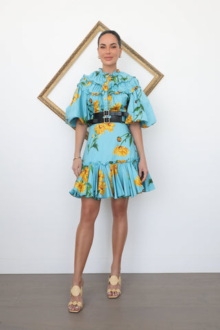 Leo Lin Marguerite Mini Dress Blue Floral – Size 12