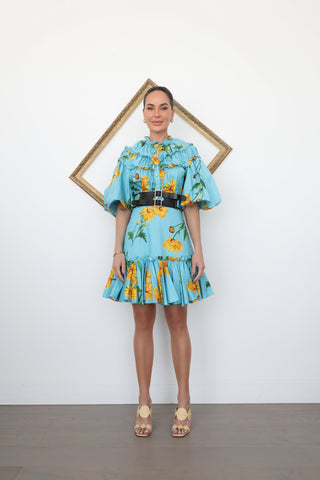Leo Lin Marguerite Mini Dress Blue Floral – Size 12