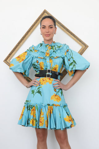 Leo Lin Marguerite Mini Dress Blue Floral – Size 12