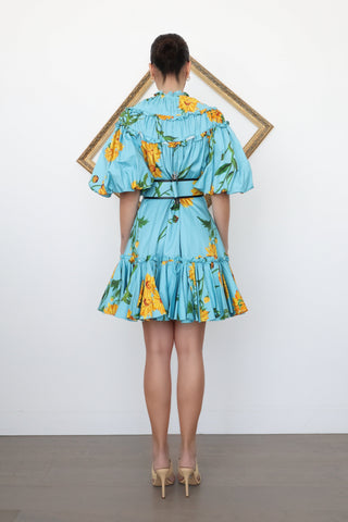 Leo Lin Marguerite Mini Dress Blue Floral – Size 12