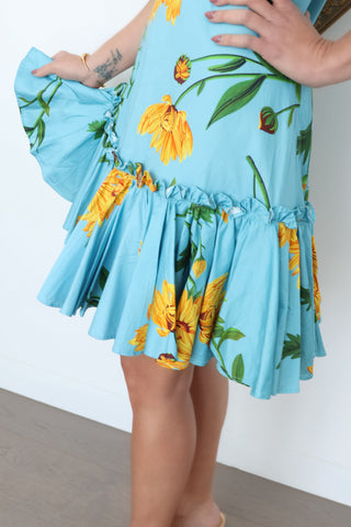 Leo Lin Marguerite Mini Dress Blue Floral – Size 12