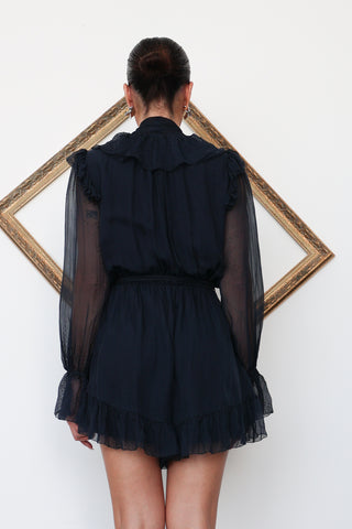 Zimmermann Folly Ruffle Playsuit in Navy Dot - 0