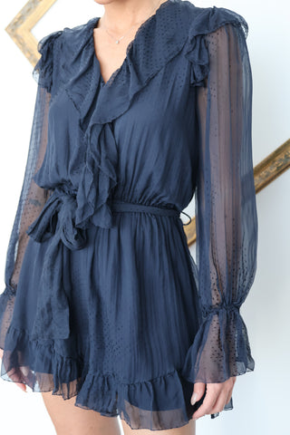 Zimmermann Folly Ruffle Playsuit in Navy Dot - 0