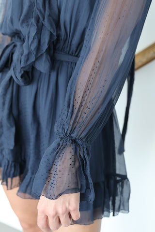 Zimmermann Folly Ruffle Playsuit in Navy Dot - 0