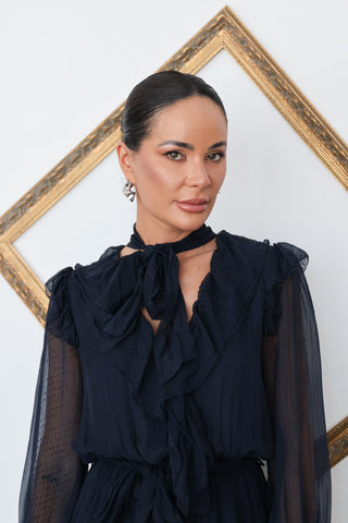 Zimmermann Folly Ruffle Playsuit in Navy Dot - 0