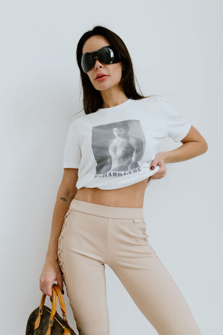 Dolce & Gabbana white unisex T-shirt with Richard Gere portrait print, photographed on model for Luxury Kulture.